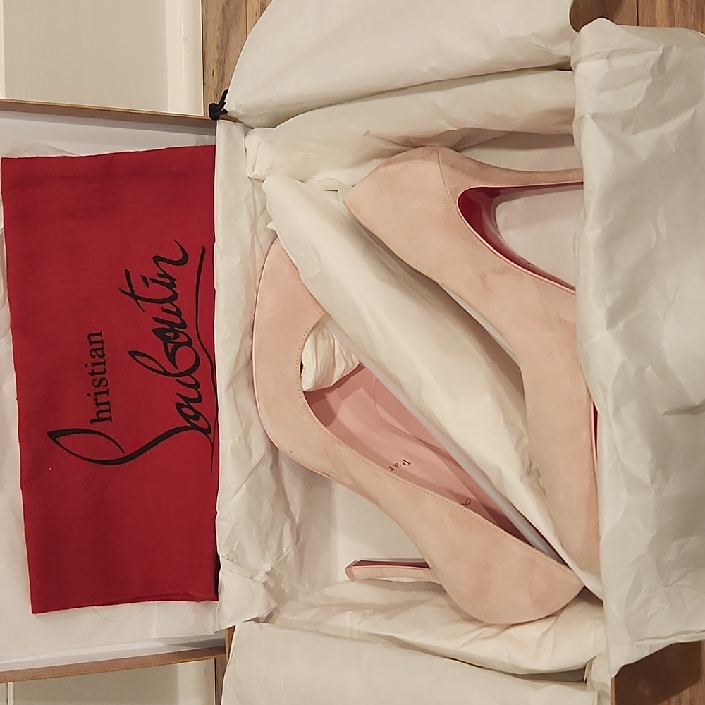 Blush suede pumps